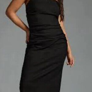 Anthropologie Soleil Slim NWT Black Strapless Rouched Midi Dress Large